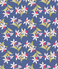 Japanese Tropical Flower Bouquet Vector Seamless Pattern