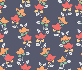 Japanese Cute Swirl Flower Vector Seamless Pattern