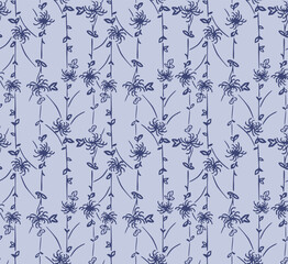 Japanese Pretty Flower Line Vector Seamless Pattern