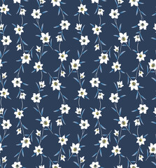 Japanese Star Flower Swirl Vine Vector Seamless Pattern