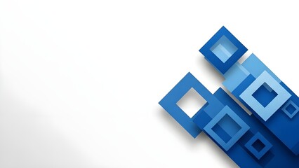 Abstract blue squares forming a dynamic geometric pattern on white background