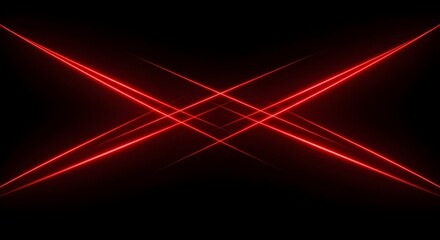 Abstract red laser light trails forming an x shape on black background