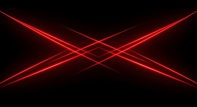 Abstract red laser light trails forming an x shape on black background