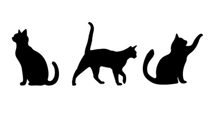 Black cat silhouette vector illustration with a friendly dog and kitten cartoon design witch