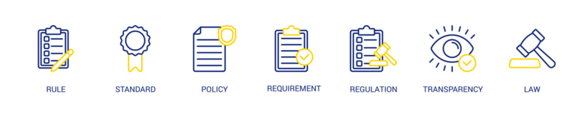 Compliance Line Color Icon Set For Web Banner. Vector Illustration Concept With Some Icons. Designed In Line Color Style