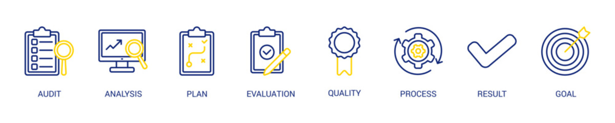 Assessment Line Color Icon Set For Web Banner. Vector Illustration Concept With Some Icons. Designed In Line Color Style