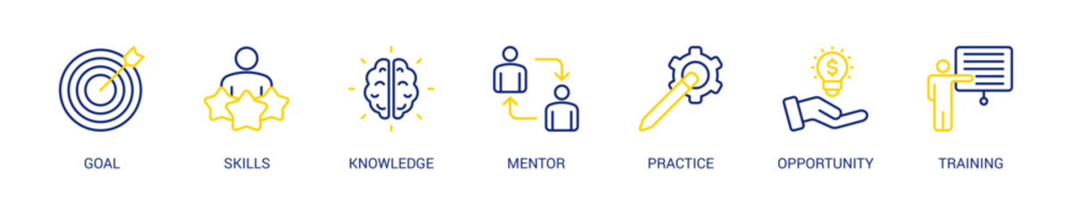 Internship Line Color Icon Set For Web Banner. Vector Illustration Concept With Some Icons. Designed In Line Color Style