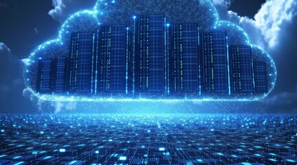 Futuristic digital cloud computing concept with data streams - Powered by Adobe