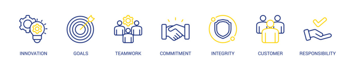 Core Values Line Color Icon Set For Web Banner. Vector Illustration Concept With Some Icons. Designed In Line Color Style