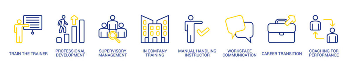 Training & Development Line Color Icon Set For Web Banner. Vector Illustration Concept With Some Icons. Designed In Line Color Style