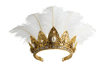 Elegant gold crown with pearls and feathers shines