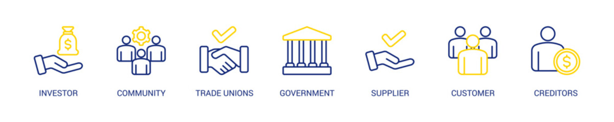 Stakeholder Line Color Icon Set For Web Banner. Vector Illustration Concept With Some Icons. Designed In Line Color Style