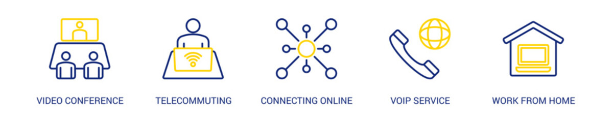 Remote Working Line Color Icon Set For Web Banner. Vector Illustration Concept With Some Icons. Designed In Line Color Style