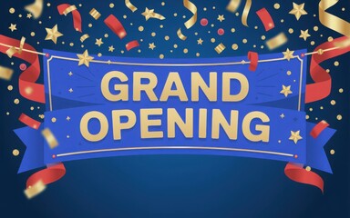 Grand opening banner with confetti illustration