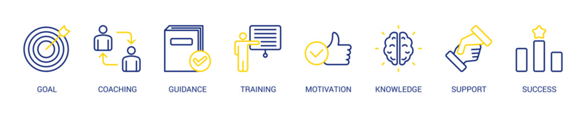 Mentoring Line Color Icon Set For Web Banner. Vector Illustration Concept With Some Icons. Designed In Line Color Style