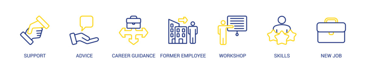 Outplacement Line Color Icon Set For Web Banner. Vector Illustration Concept With Some Icons. Designed In Line Color Style