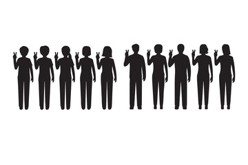 Silhouettes of People Making Peace Signs in a Group