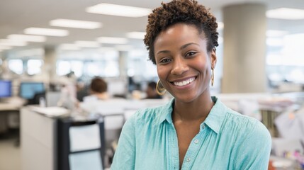 Smiling african female professional in modern office environment