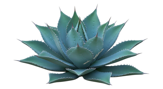 Blue-green agave plant, with sharp pointed leaves and serrated edges, isolated on transparent background, cutout, PNG - Powered by Adobe