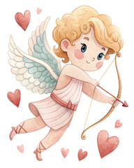Vintage Cupid Valentine Watercolor Illustration 