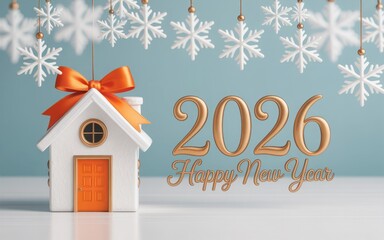 House with bow for new year 2026 illustration