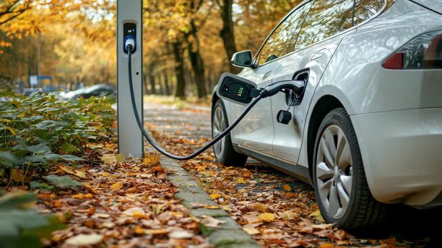 selective focus electric carshare vehicle charging at station concept