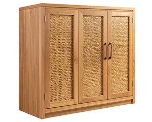 A handcrafted rattan shoe cabinet captured from a straight-on front view, showcasing 
