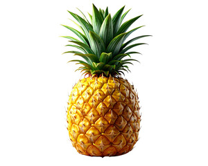 Obraz premium A hyper-realistic whole pineapple standing upright, sharp green crown leaves and text