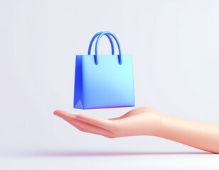 Elevated Shopping Experience: A rendered hand cradles a sleek shopping bag, a symbol of consumerism and retail in a clean, modern aesthetic.