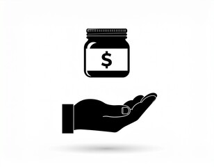 Savings and Investment: A symbol of financial security, an open hand offering support to a jar of savings, representing a secure financial future and growth.
