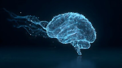 Abstract Digital Brain Made of Blue Glowing Particles and Connected Dots, Representing Artificial Intelligence, Machine Learning, Technology, and Neural Networks