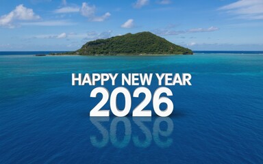 New year 2026 greeting on tropical island illustration