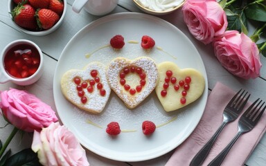 Mother's day heart pancakes with berries illustration
