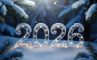 2026 new year in winter snow illustration