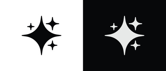 Glittering icons, Sparkling star icons in flat style. Artificial Intelligence symbol. Sparkling star signs vector illustration in transparent and black background. 