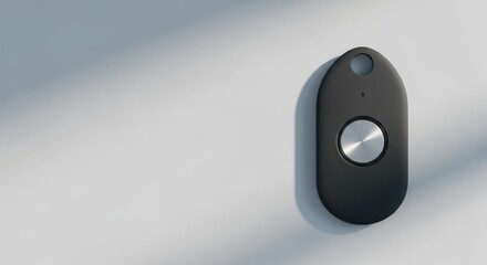 Modern Bluetooth device in black shows modern technology and access to information. Sleek Bluetooth mechanism with metal button presents contemporary design and functionality.