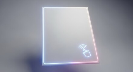 Minimalistic wireless technology display shows Bluetooth, NFC, and RFID capabilities on glassy surface. Wireless technology illustration encompasses futuristic design and modern connectivity,