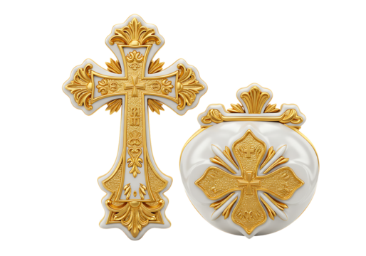 Elegant white and gold ornate religious cross symbols