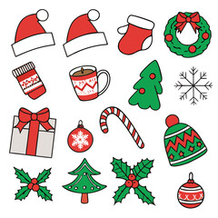Festive Christmas Doodle Icons Collection on White Background