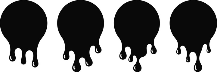 Minimal black dripping paint circle silhouette design, abstract liquid drop shape illustration, modern graphic element for creative backgrounds, posters, branding