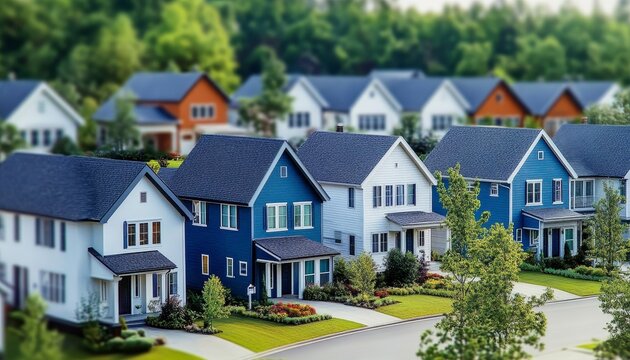 Charming Neighborhood with Tranquil Houses and Lush Greenery, Architectural Diversity and Harmony