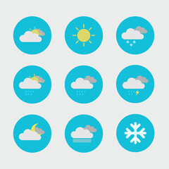 Obraz premium Weather icons set. Weather forecast icons. Modern weather icons set. Weather Flat Icons.
