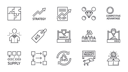 Fototapeta premium Set of linear icons related to business and industry.