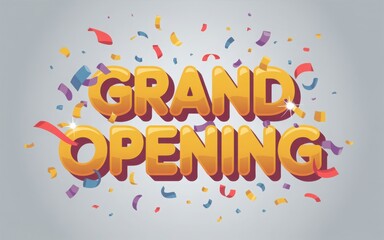 Grand opening text with colorful confetti illustration