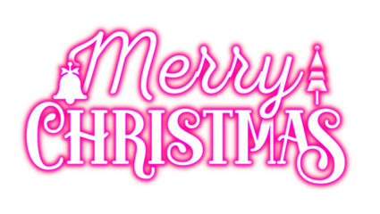 Illuminated seasonal greeting sign glowing pink font transparent background winter holiday decor element