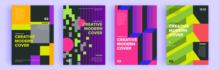 Modern abstract covers set, minimal covers design. Colorful geometric background, vector illustration.