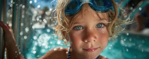 Young boy enjoying fun at the swimming pool on a sunny day