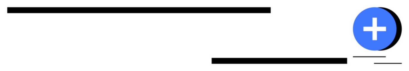 Add symbol design. Blue add symbol paired with horizontal black lines for UI elements. Add symbol supports interface design, button concepts, and digital interaction projects. UI design, interaction