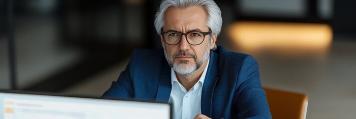 Senior Male Investor Analyzing Financial Market Trends and Calculating Annual Expenses and Costs