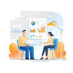 Two people reviewing financial data in an office meeting